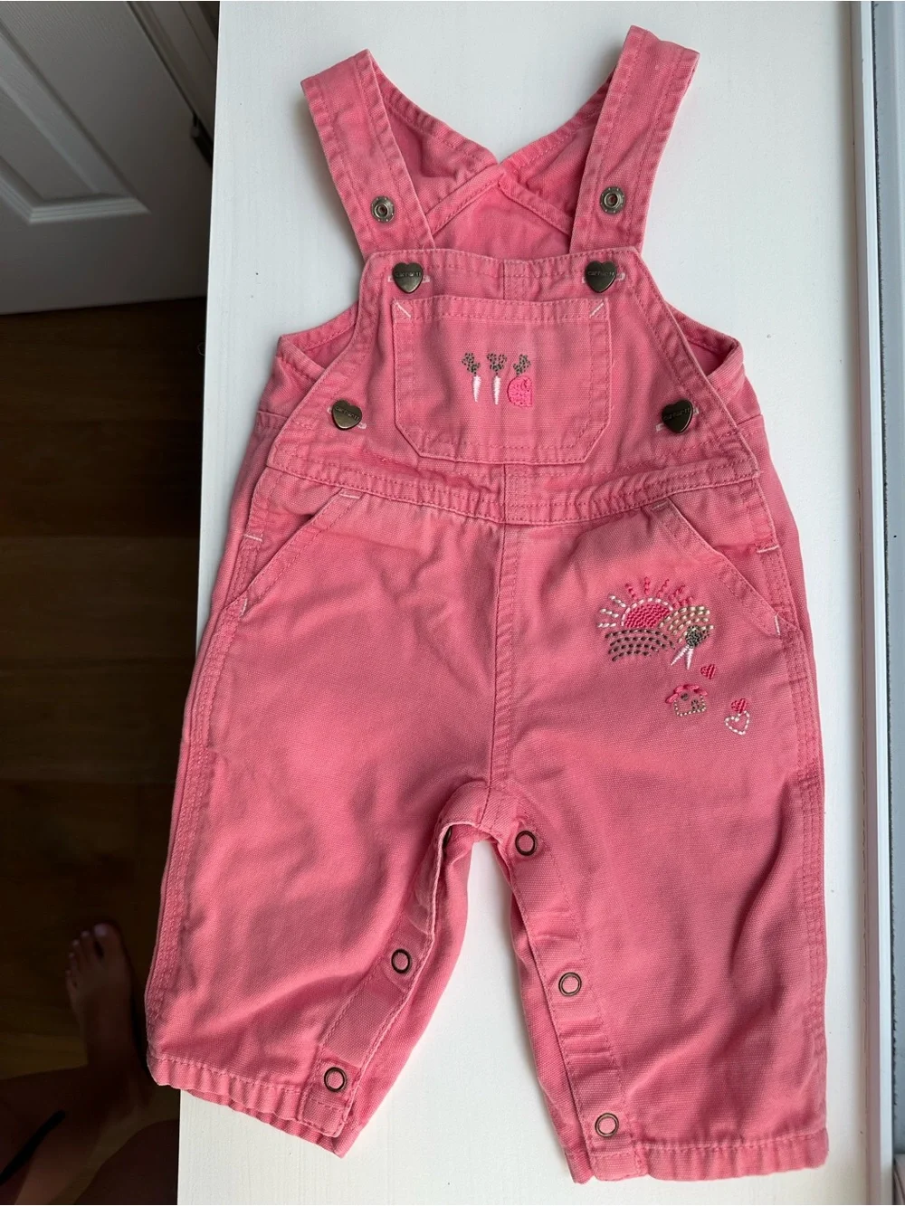 Carhartt baby girl embroidered pink overalls